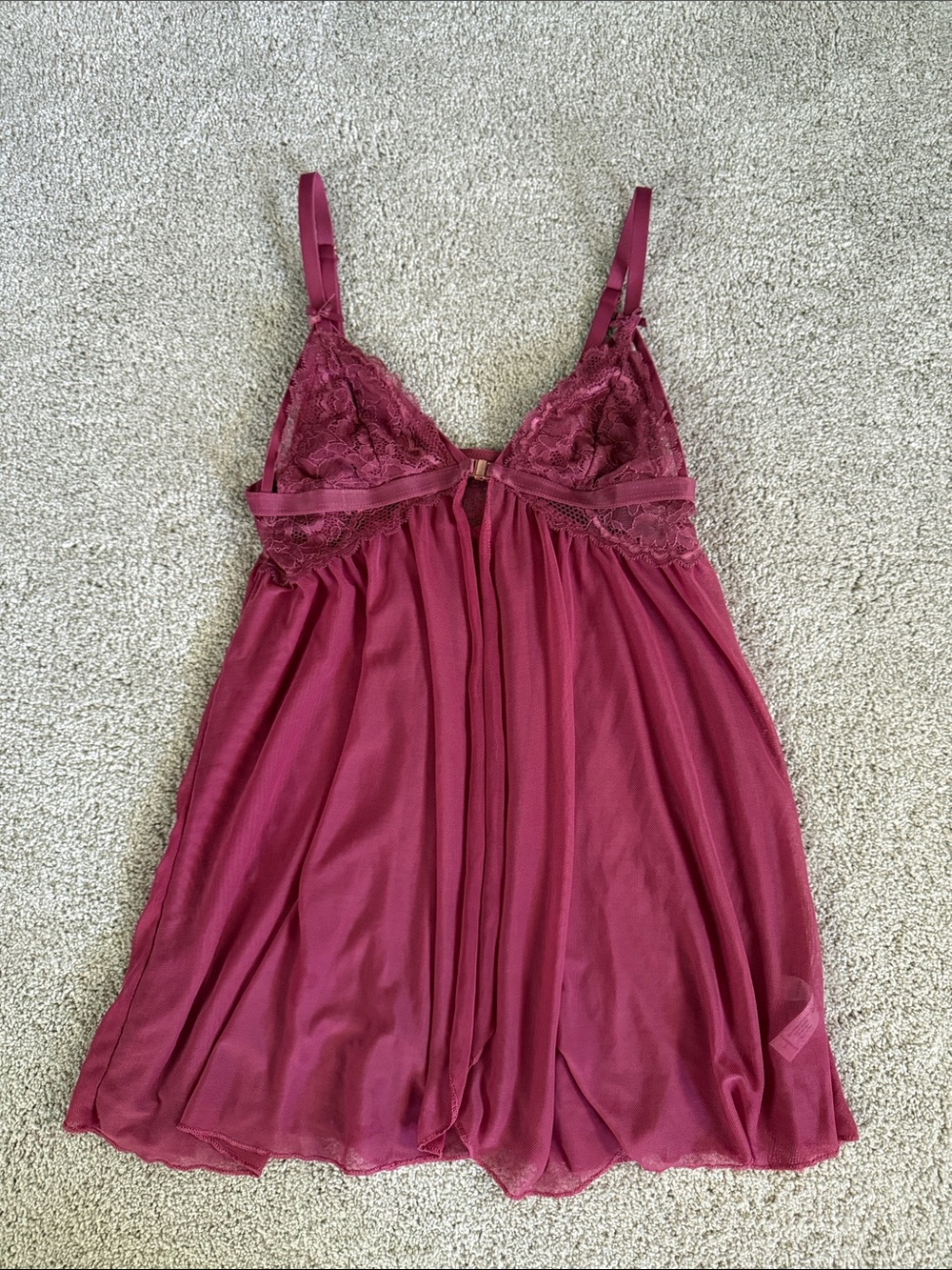 Lace-Trim Burgundy Babydoll Top
